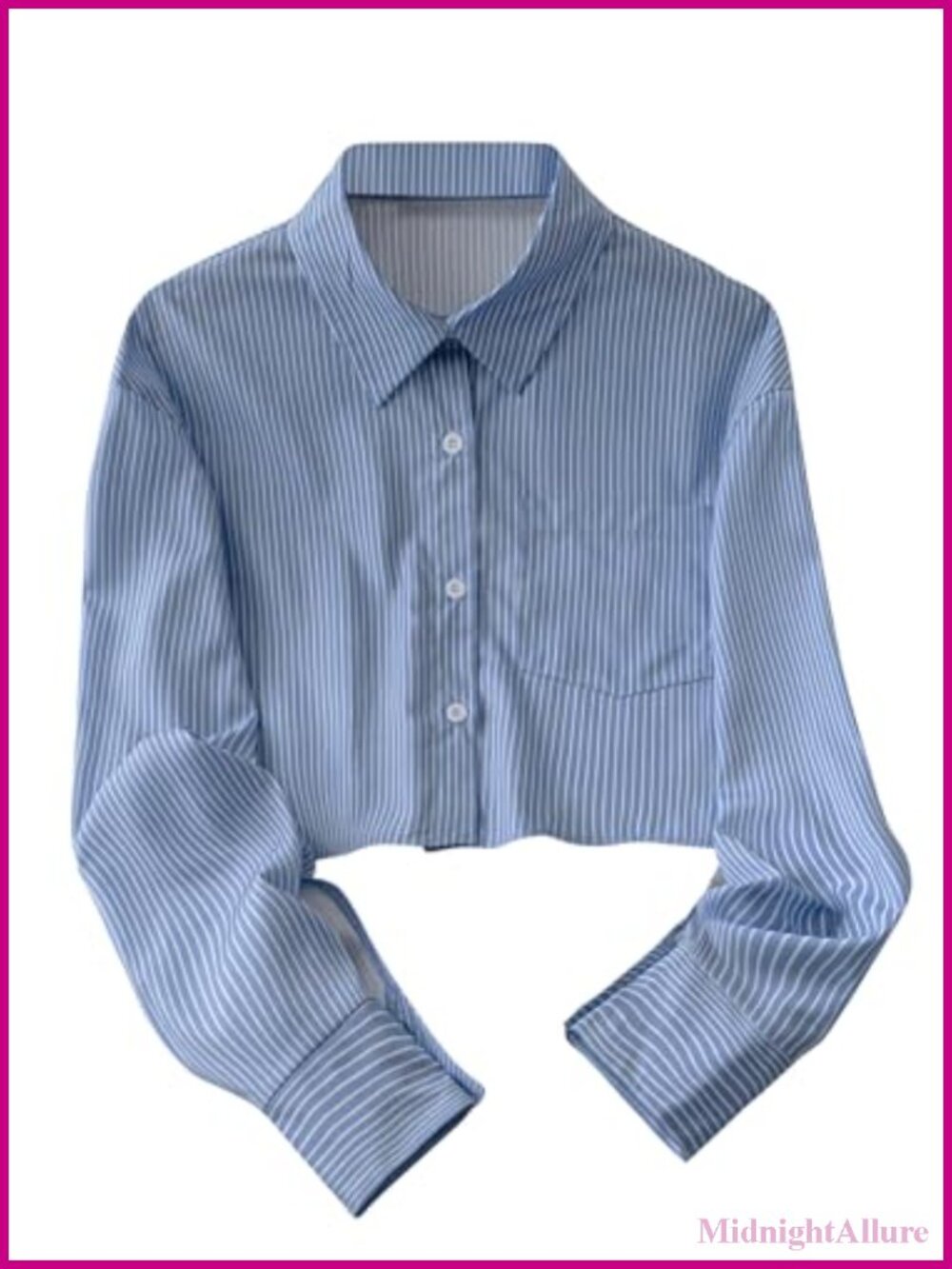 Striped Button Down Crop Blouse Long Sleeve Collar Shirt